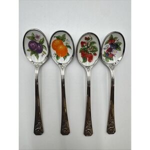 VTG Avon 1981 Fruit Spoon Set 4 Stainless Steel Enamel Bowl Jelly Spoons Japan
